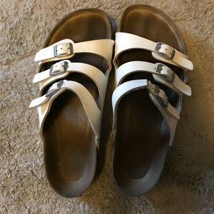 White rare 3 strap Birkenstocks